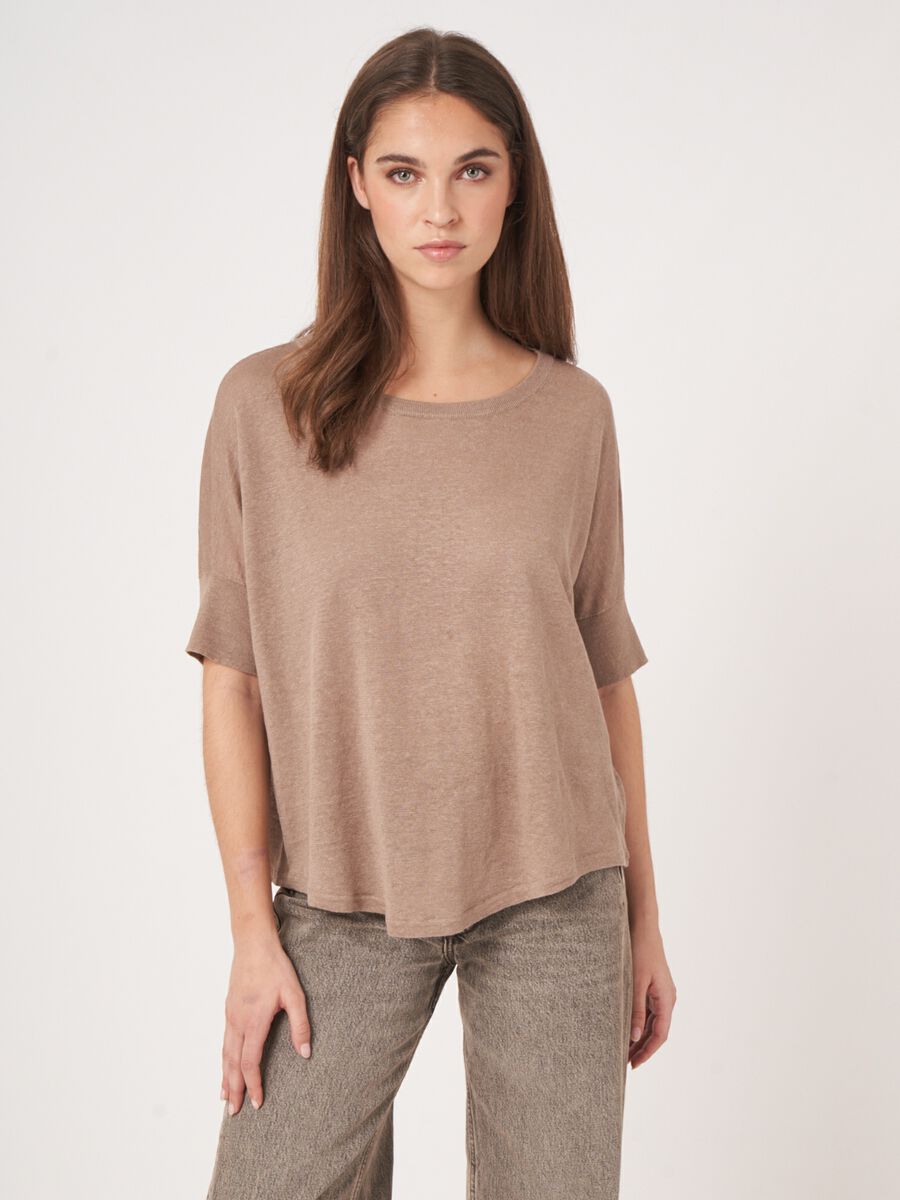 Pure linen fine knit sweater image number 0