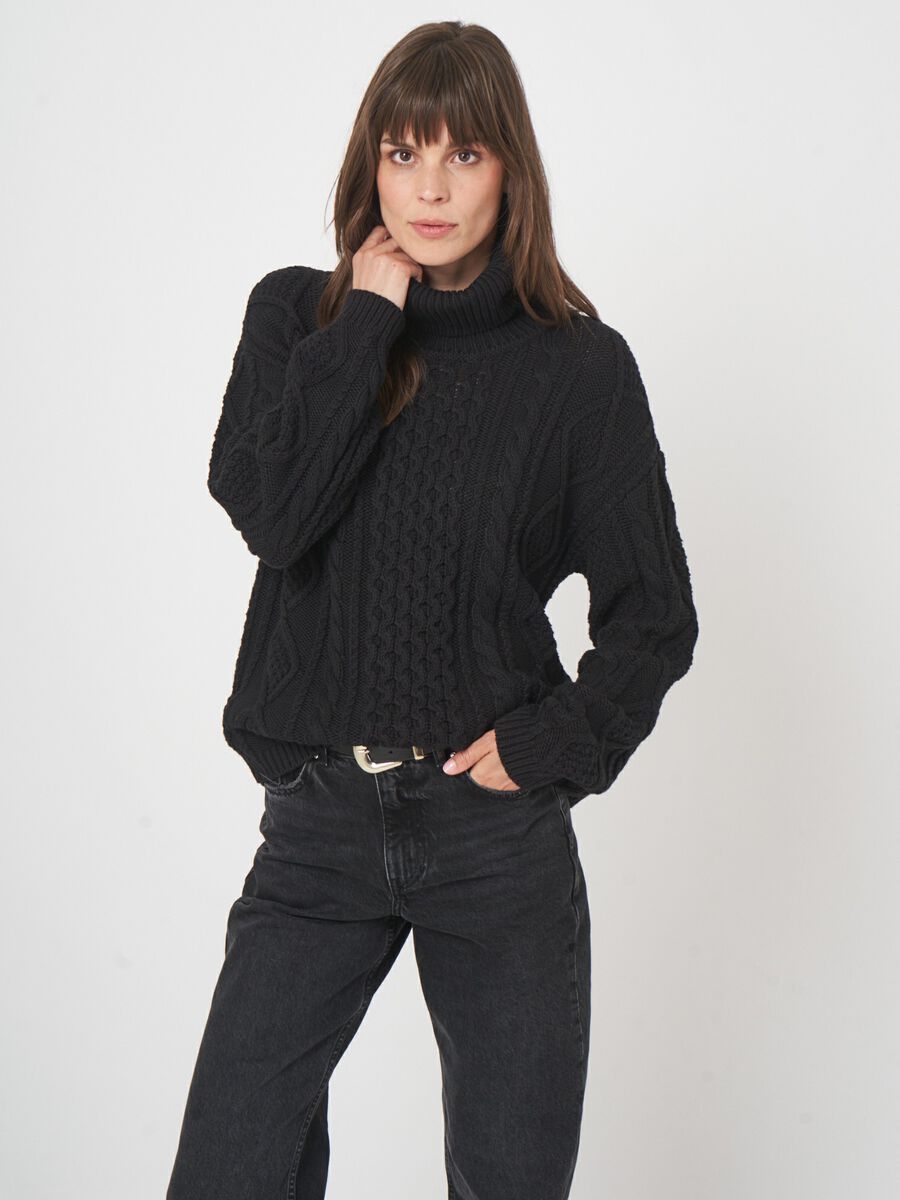 Chunky katoenen trui met kabelpatroon image number 2