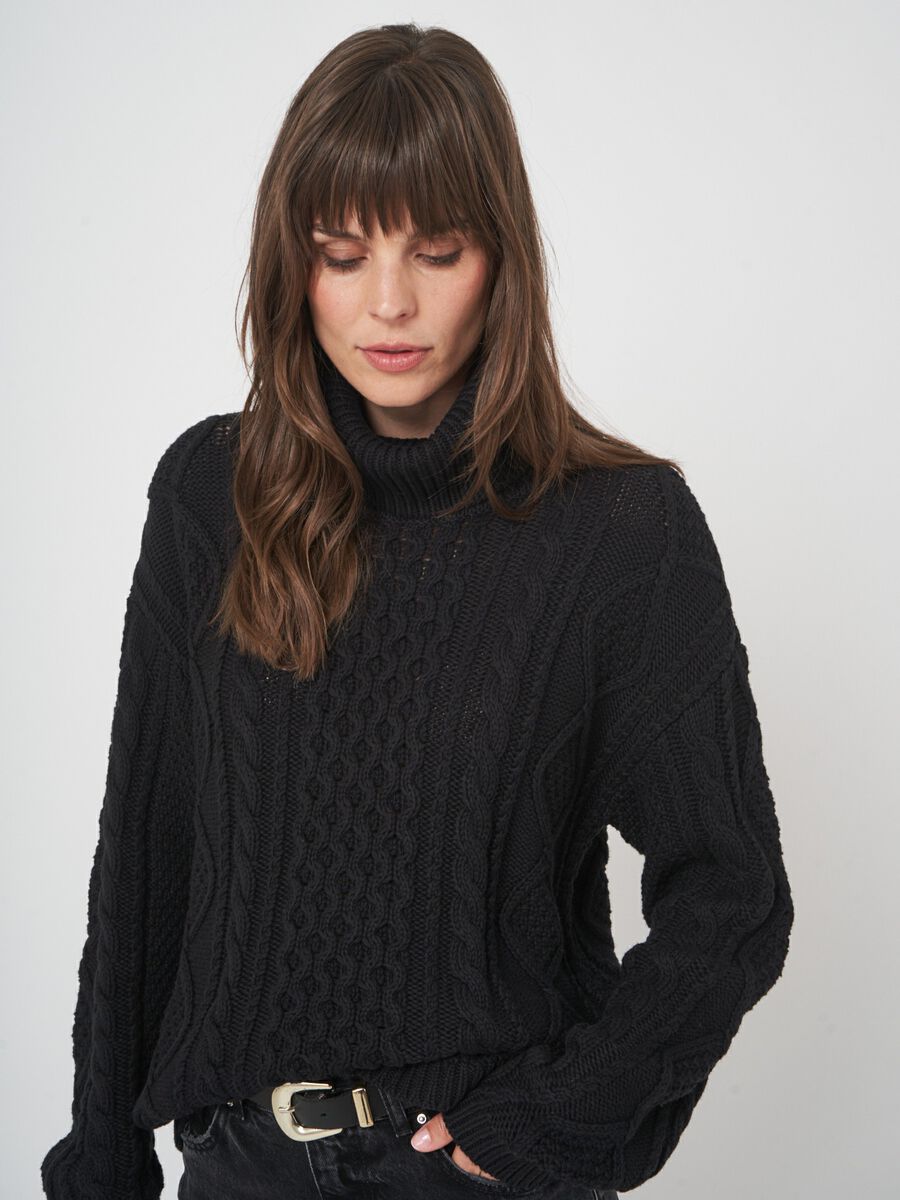 Chunky katoenen trui met kabelpatroon image number 3