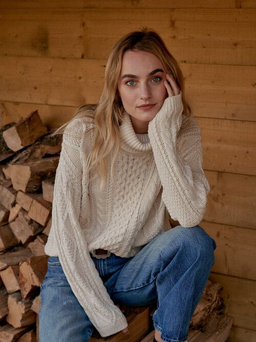 Chunky katoenen trui met kabelpatroon