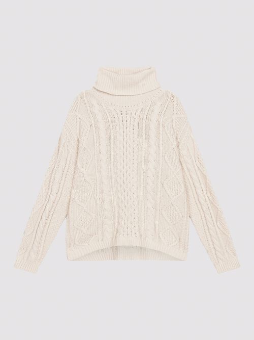 Chunky knit cotton sweater with cable design