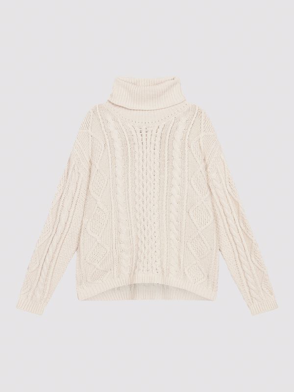 Chunky katoenen trui met kabelpatroon image number 3