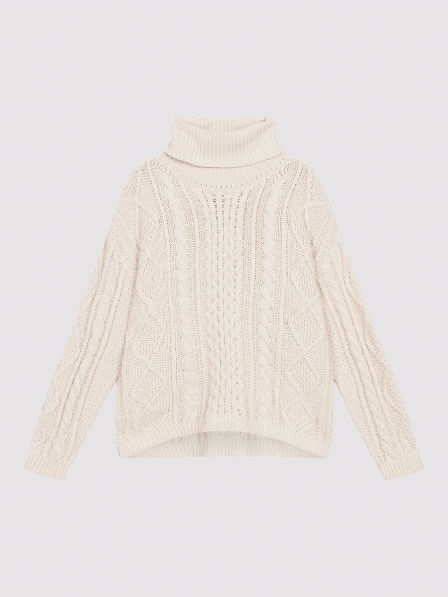 Chunky knit cotton sweater with cable design image number 3