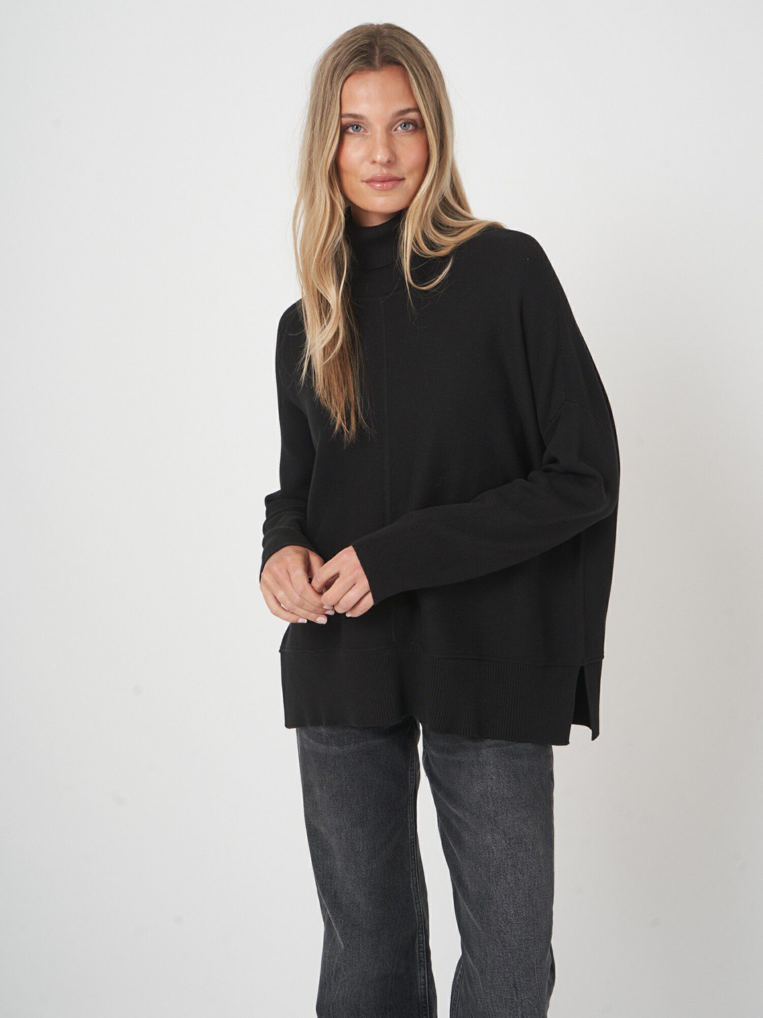 Oversized Rippstrickpullover aus Baumwollmix