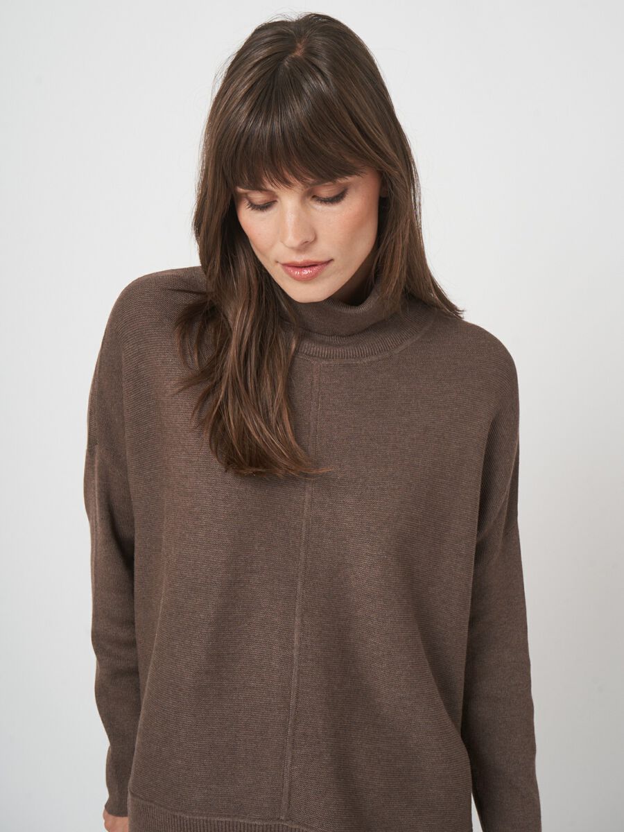 Oversized ribgebreide coltrui in katoenmix image number 1