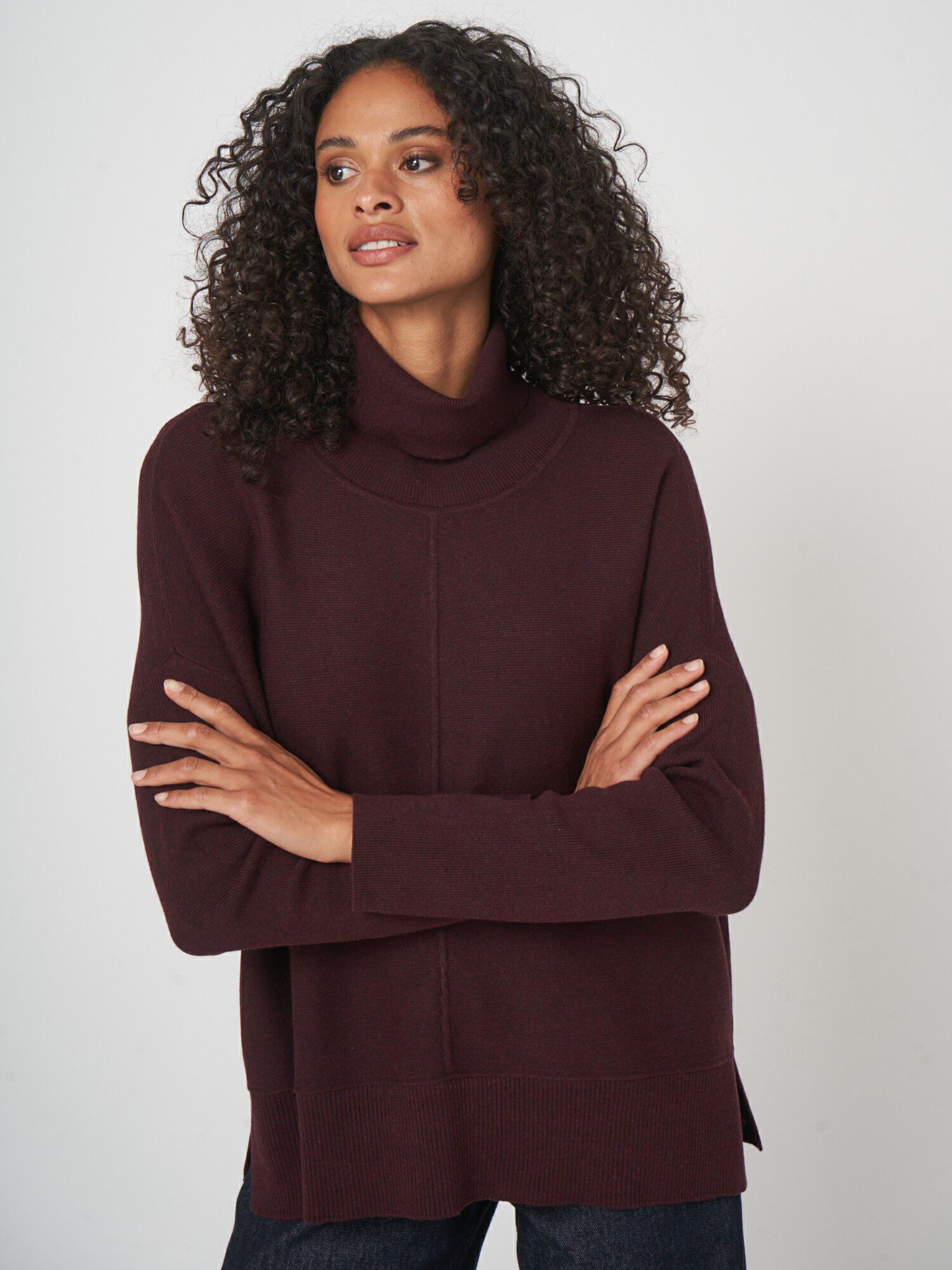 REPEAT cashmere Oversized ribgebreide coltrui in katoenmix