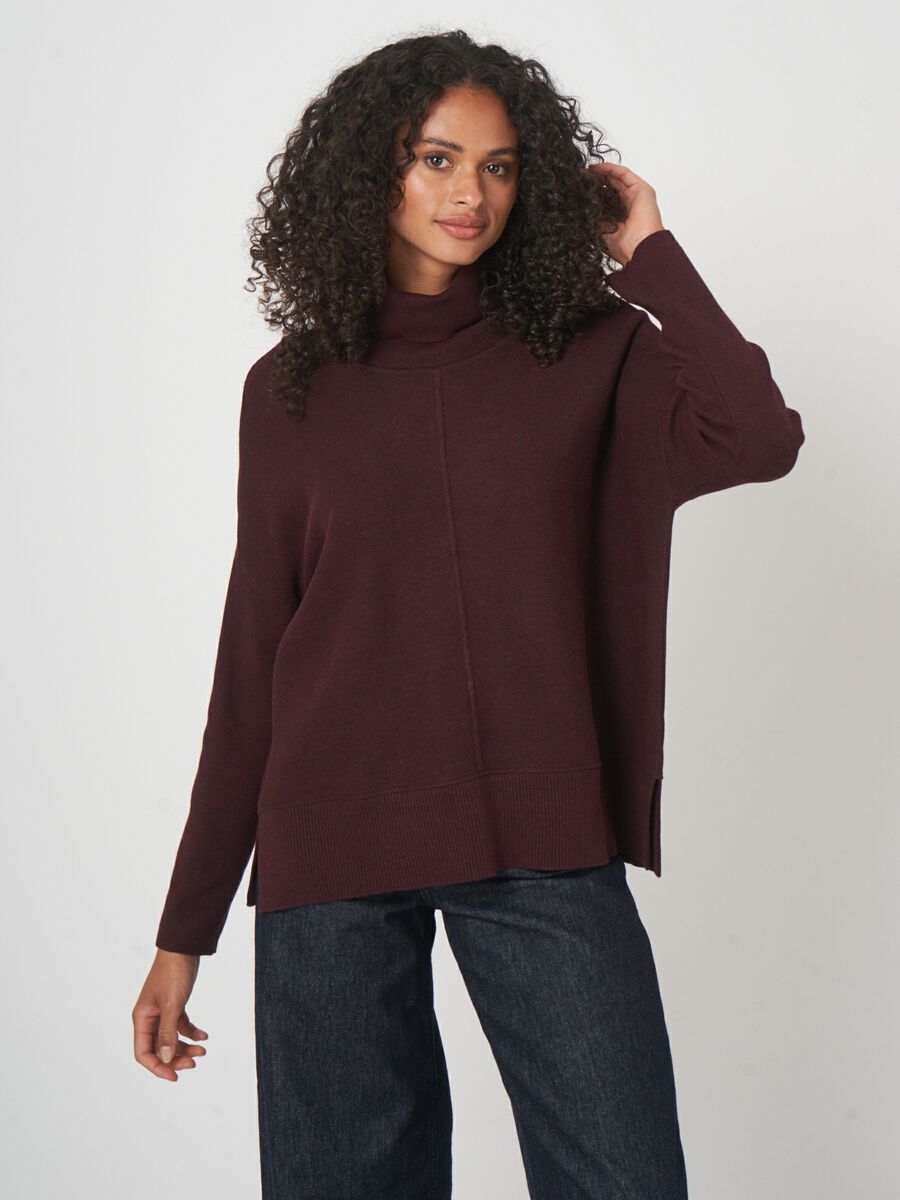 Oversized ribgebreide coltrui in katoenmix image number 1