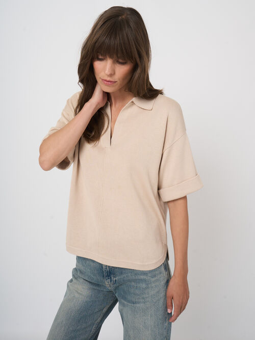 Cotton-viscose polo sweater