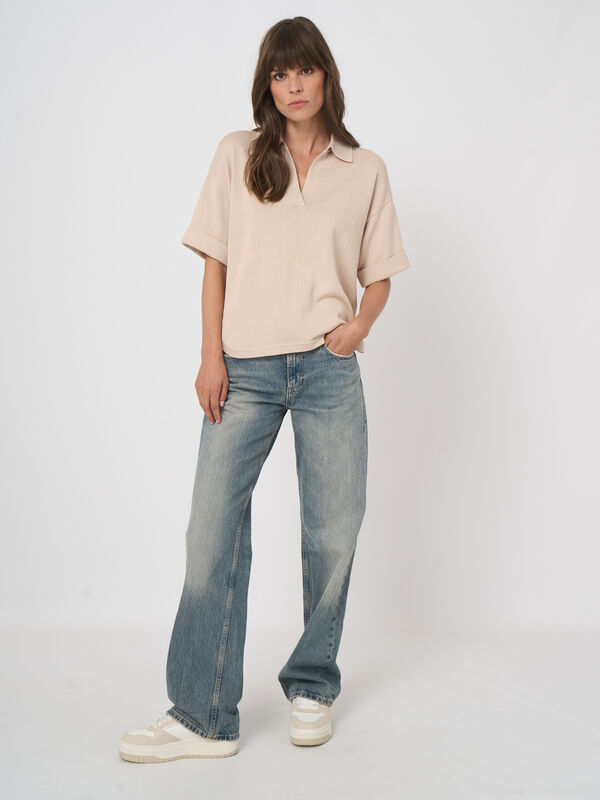 Pull col polo en maille coton-viscose image number 3