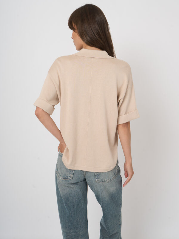 Pull col polo en maille coton-viscose image number 4