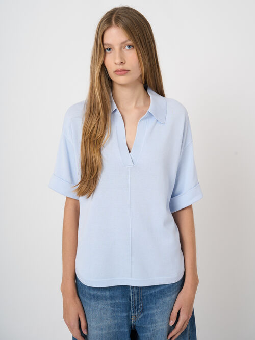 Cotton-viscose polo sweater