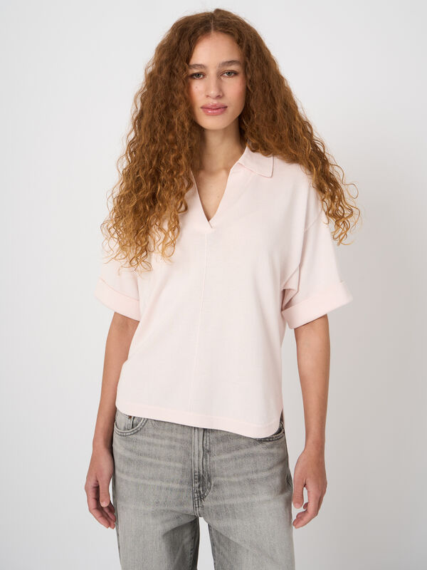 Relaxed Fit Strickpolo aus Baumwoll-Viskose, Kurzarm image number 0