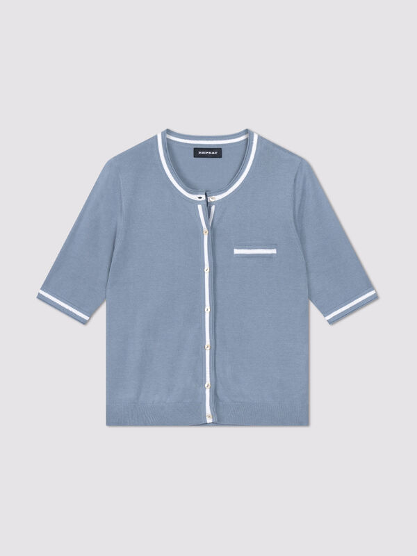 Contrast-trim cotton-viscose cardigan image number 0