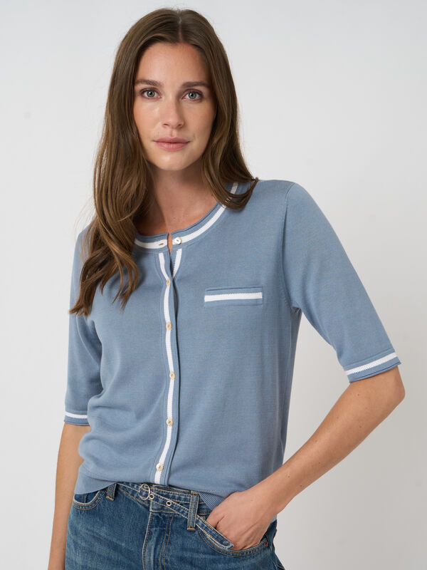 Contrast-trim cotton-viscose cardigan image number 1