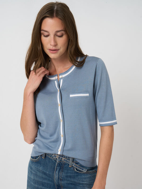 Contrast-trim cotton-viscose cardigan image number 2