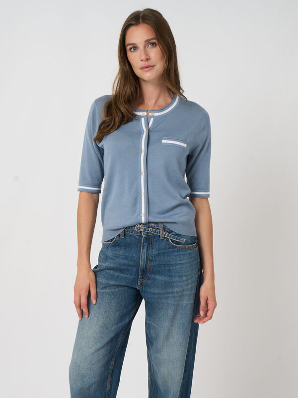 Contrast-trim cotton-viscose cardigan image number 3