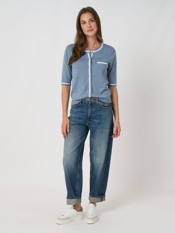 Contrast-trim cotton-viscose cardigan image number 4