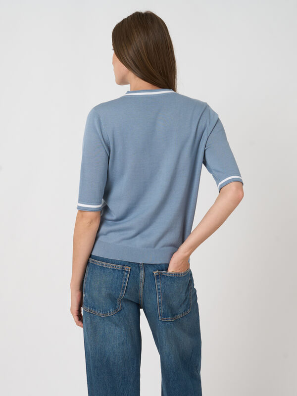 Contrast-trim cotton-viscose cardigan image number 5