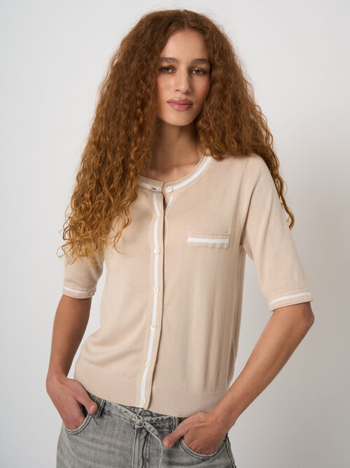 Contrast-trim cotton-viscose cardigan