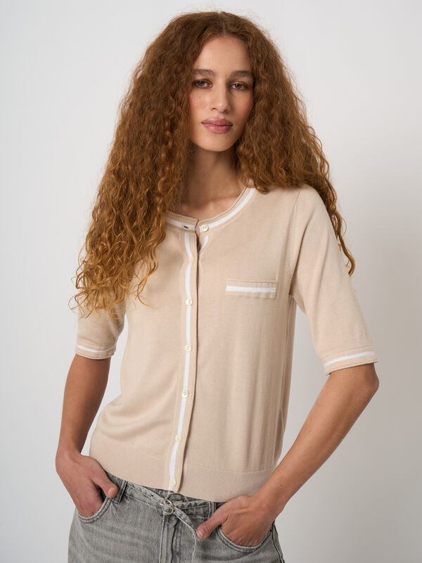Contrast-trim cotton-viscose cardigan image number 0