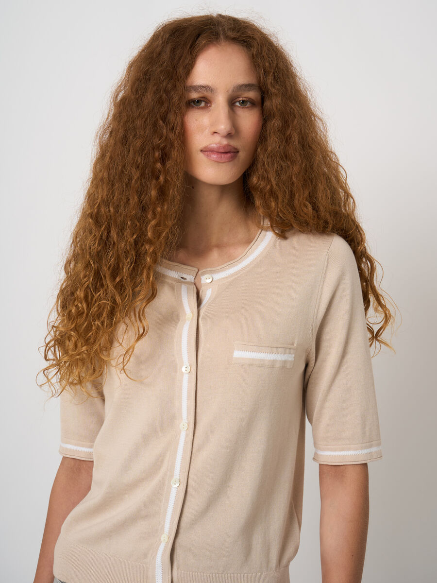 Contrast-trim cotton-viscose cardigan image number 1