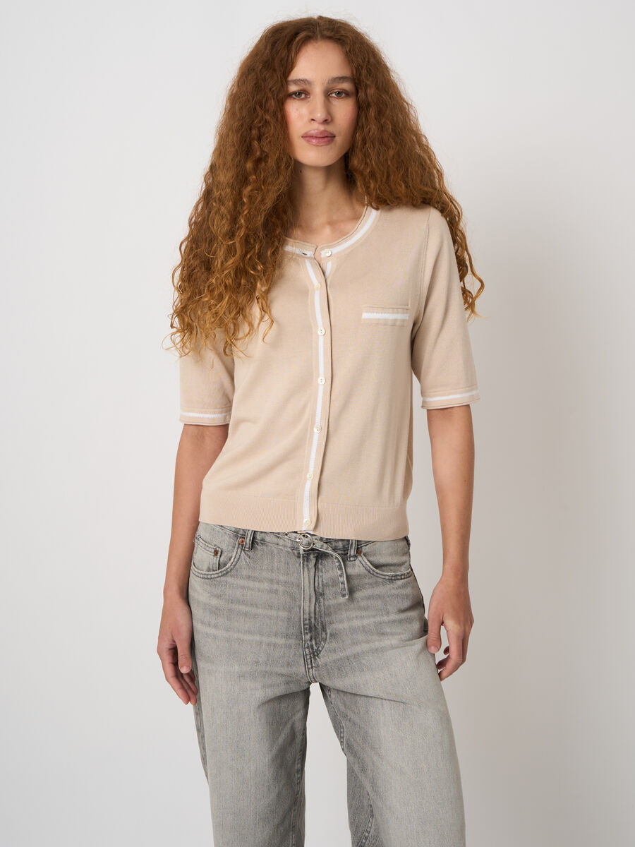 Contrast-trim cotton-viscose cardigan image number 2