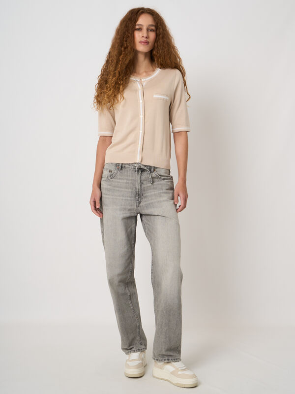 Contrast-trim cotton-viscose cardigan image number 4