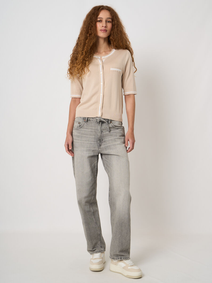 Contrast-trim cotton-viscose cardigan image number 4