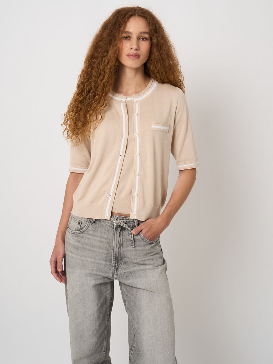 Contrast-trim cotton-viscose cardigan image number 5