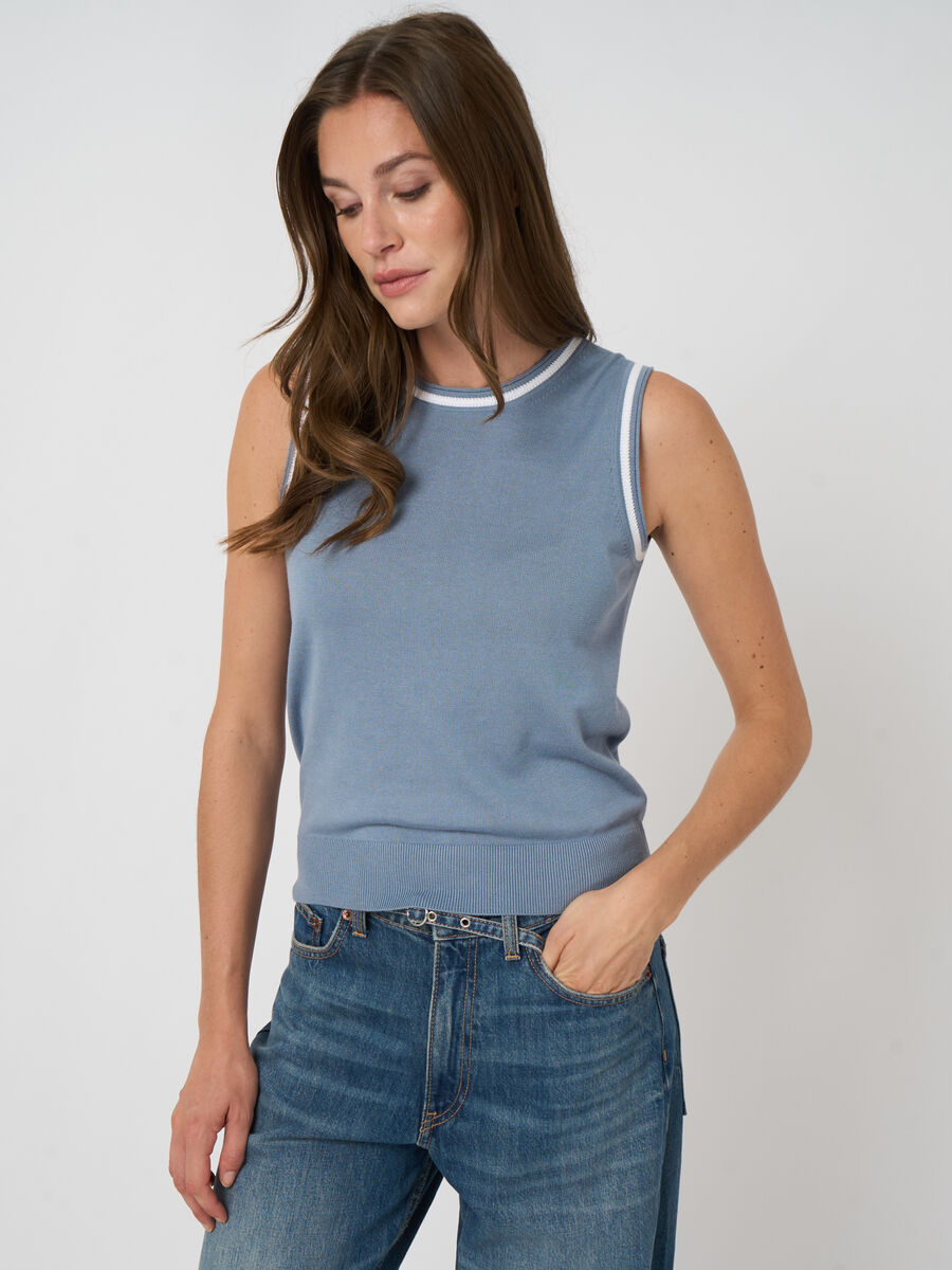 Contrast-trim cotton-viscose vest image number 1