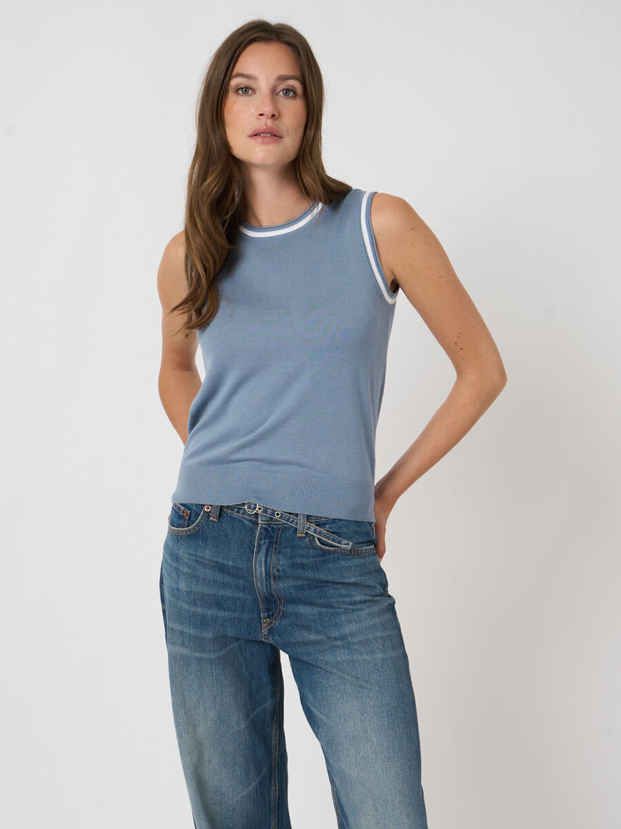 Contrast-trim cotton-viscose vest image number 4