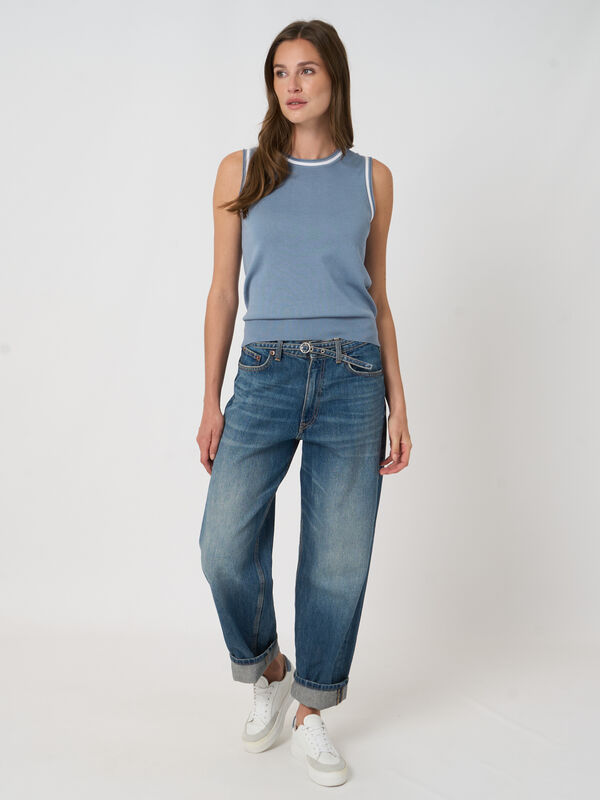 Pull sans manches c&ocirc;tel&eacute; coton-viscose, bords contrast&eacute;s image number 5