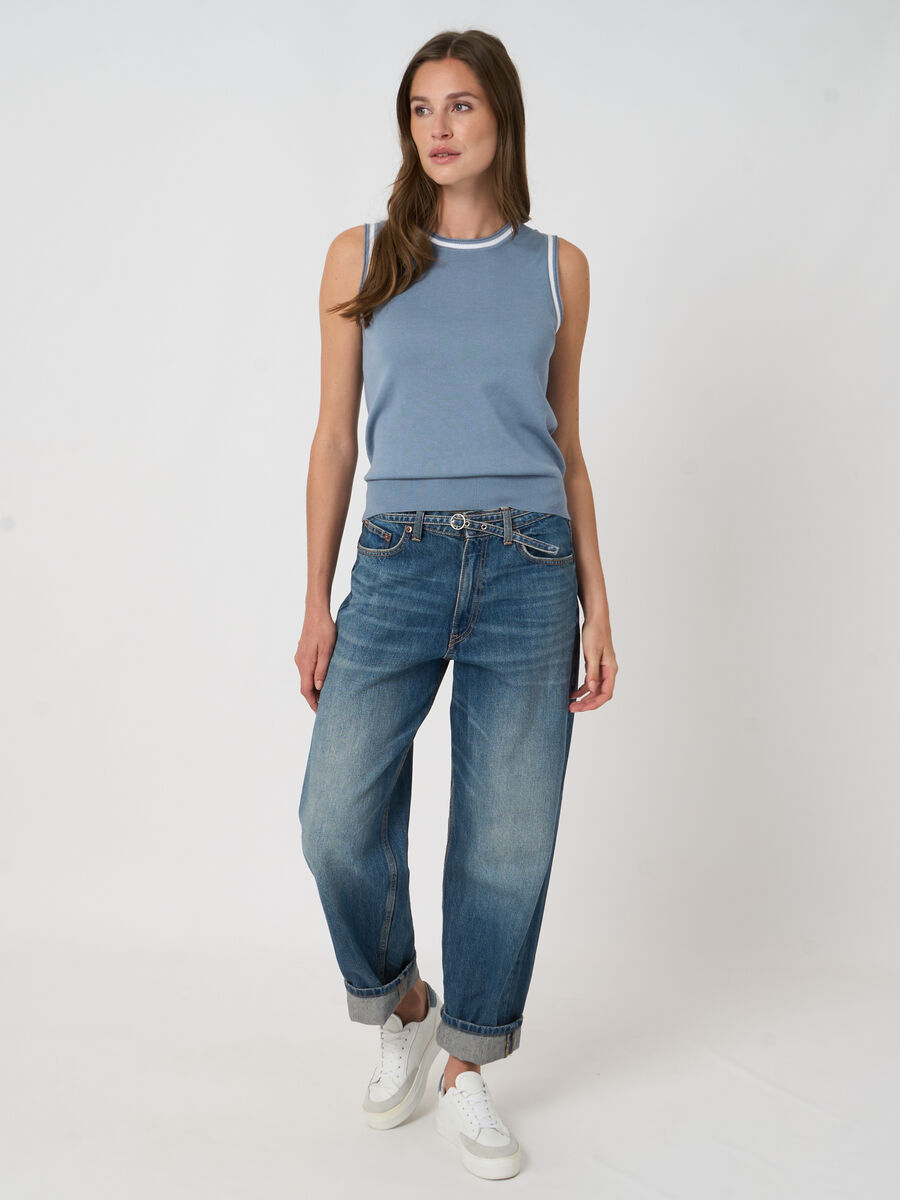 Contrast-trim cotton-viscose vest image number 5