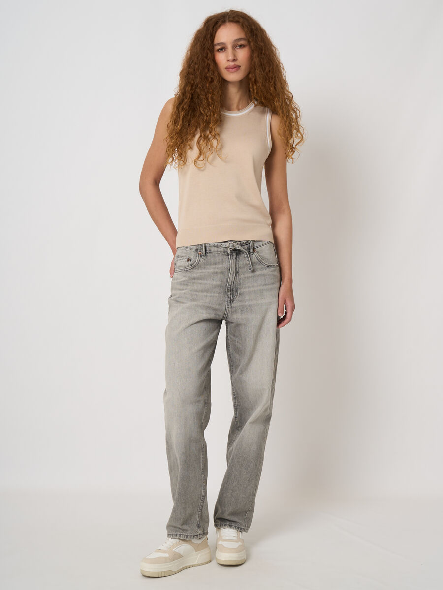 Rippstrickweste aus Baumwoll-Viskose mit Kontraststreifen image number 2