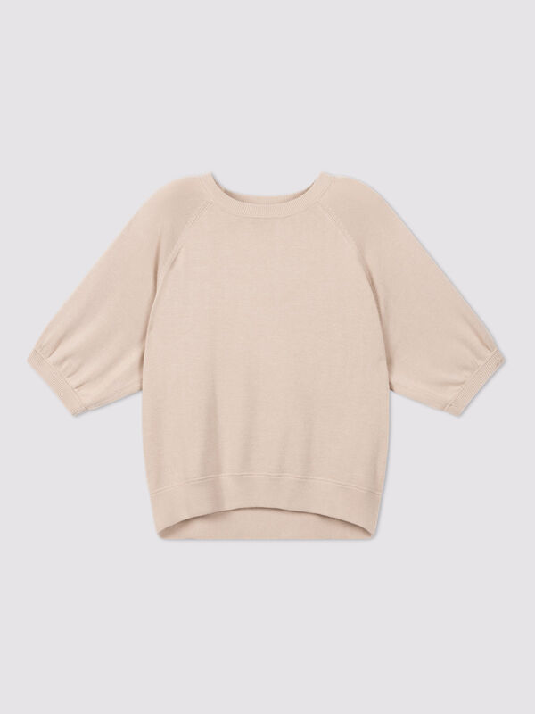 Fine-knit cotton-blend top with pleated sleeves image number 2