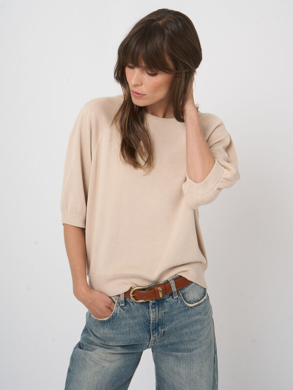 Fine-knit cotton-blend top with pleated sleeves image number 4