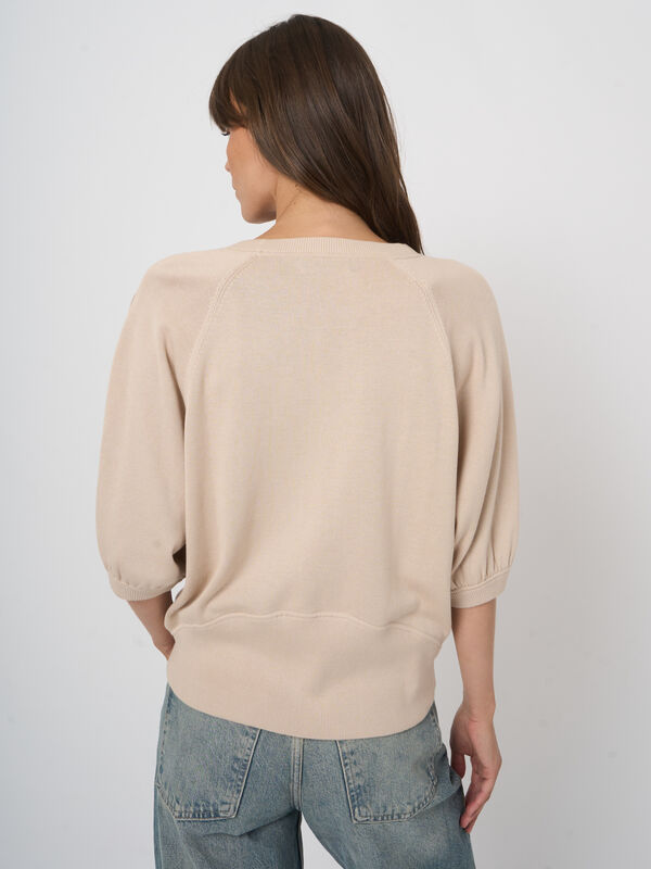 Fine-knit cotton-blend top with pleated sleeves image number 5