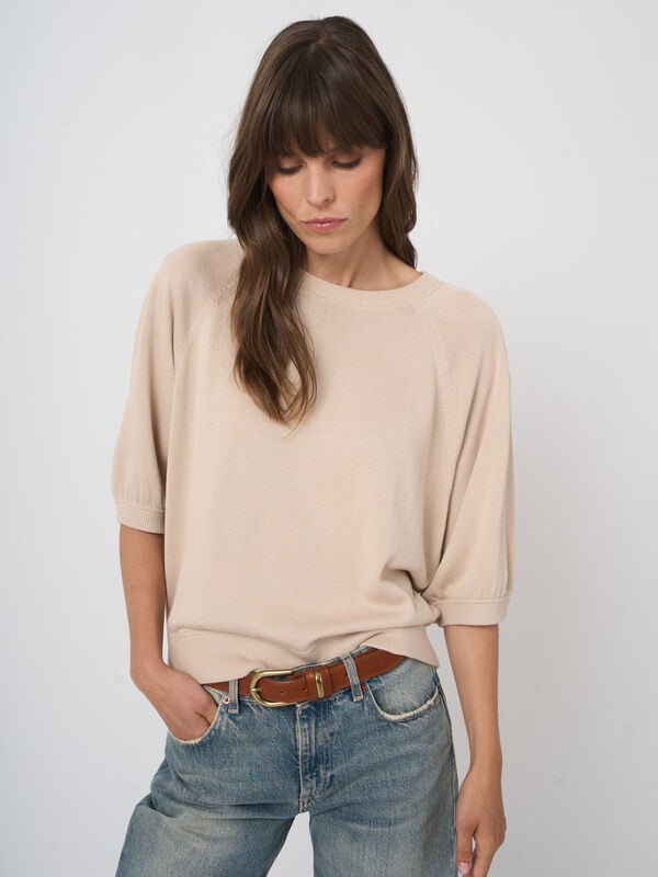 Fine-knit cotton-blend top with pleated sleeves image number 6