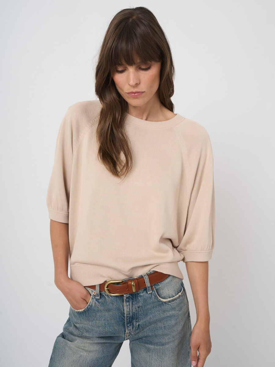 Fine-knit cotton-blend top with pleated sleeves image number 6
