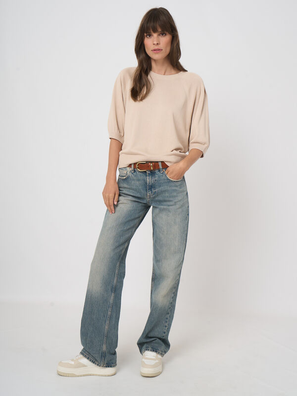 Fine-knit cotton-blend top with pleated sleeves image number 7