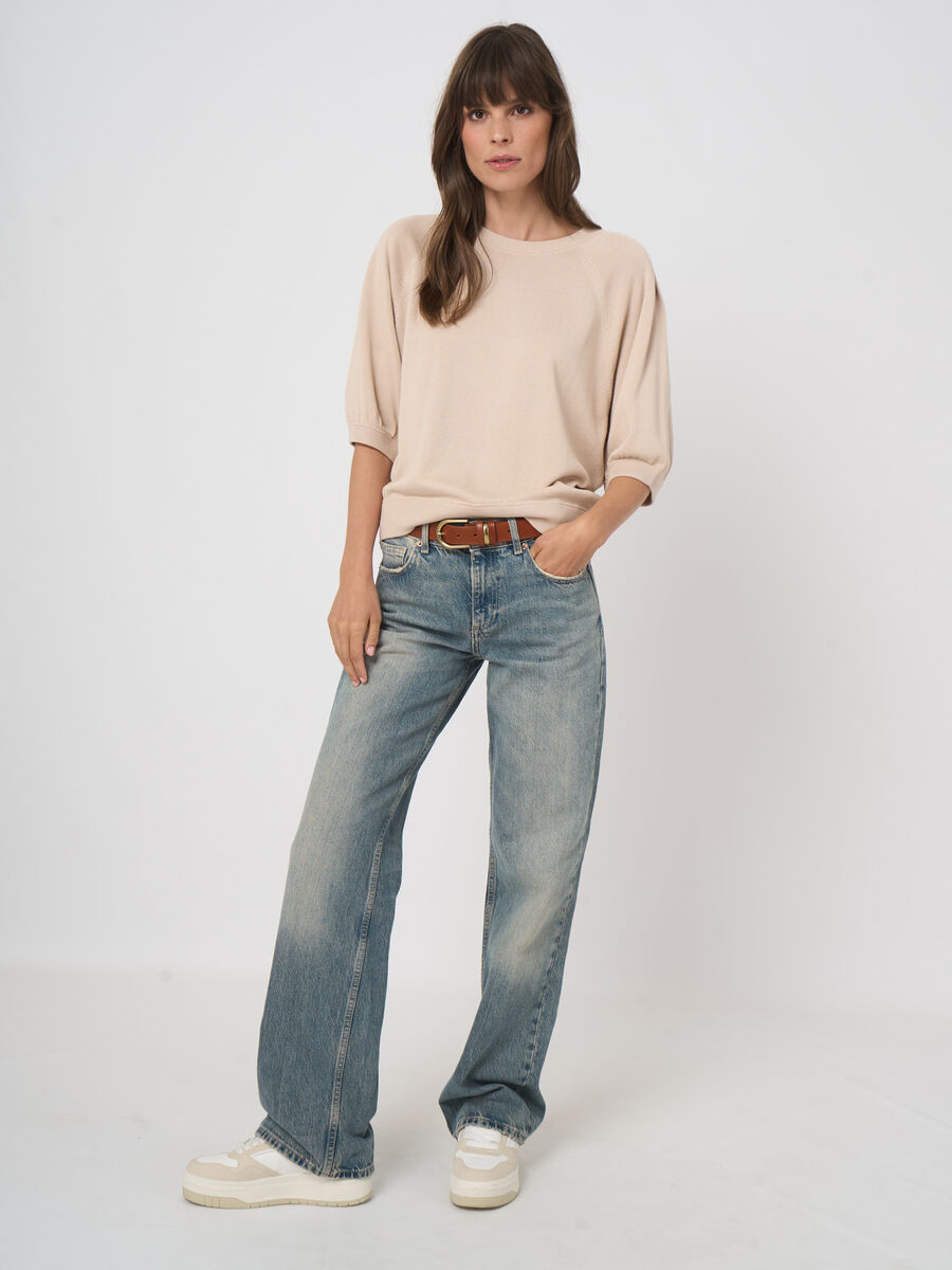 Fine-knit cotton-blend top with pleated sleeves image number 7