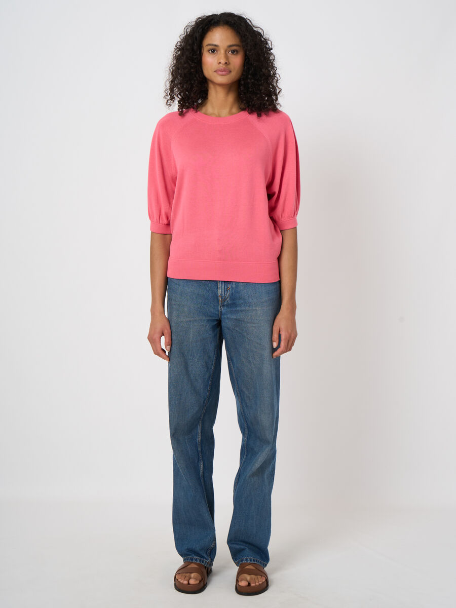 Fine-knit cotton-blend top with pleated sleeves image number 3