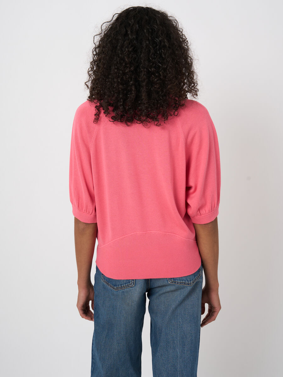 Fine-knit cotton-blend top with pleated sleeves image number 4