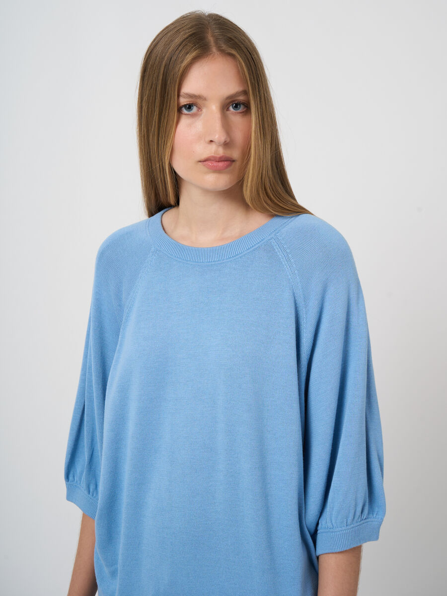 Fine-knit cotton-blend top with pleated sleeves image number 0