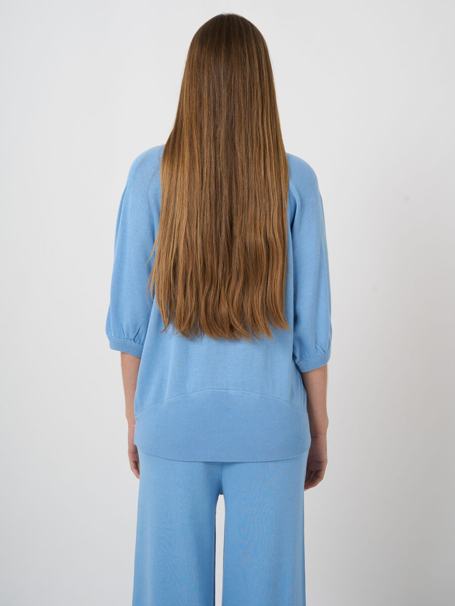 Fine-knit cotton-blend top with pleated sleeves image number 1