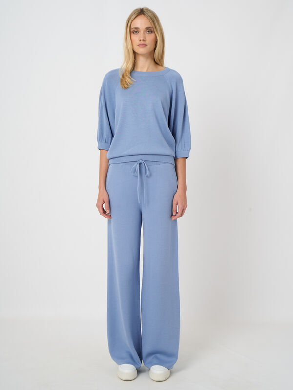 Fine-knit cotton-blend top with pleated sleeves image number 2