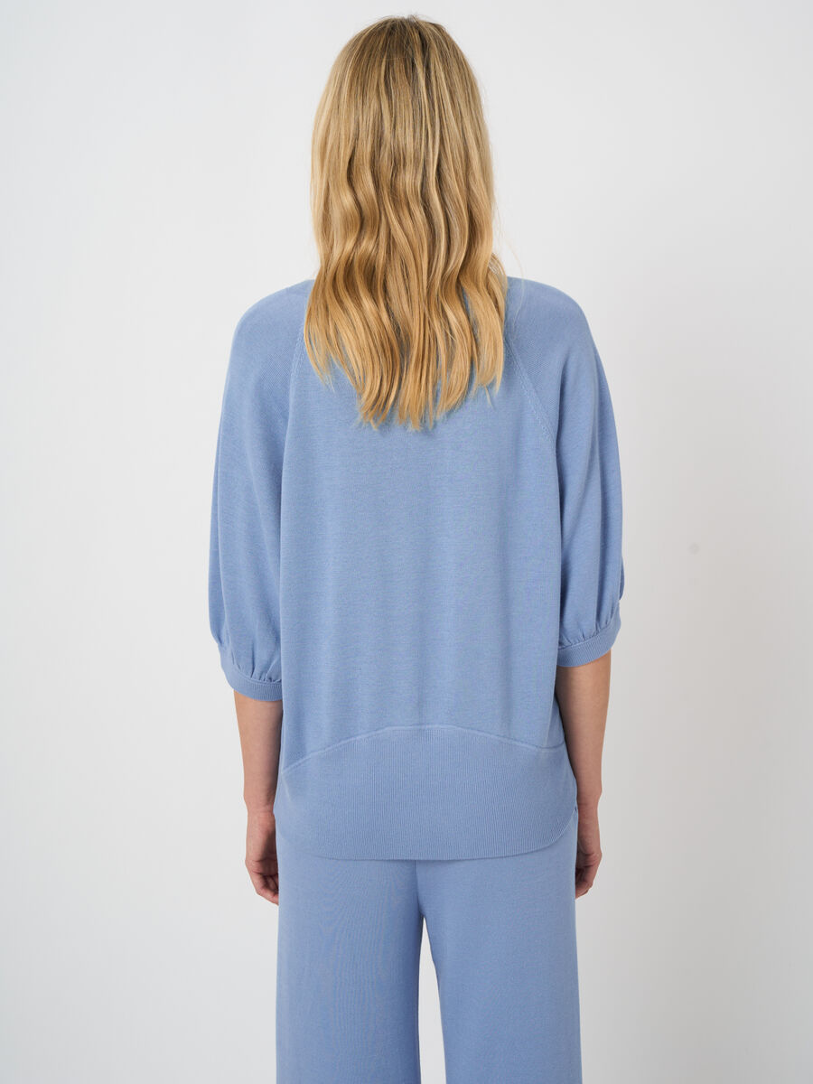 Fine-knit cotton-blend top with pleated sleeves image number 3