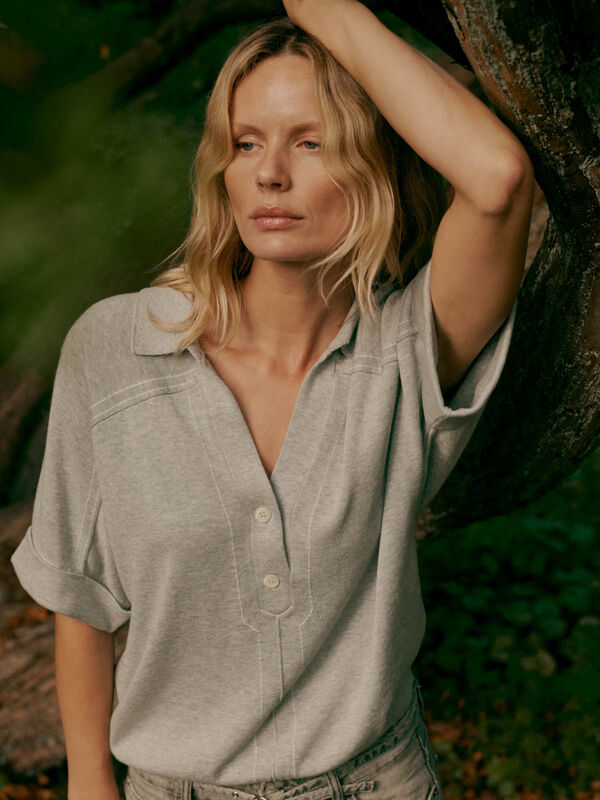 Cotton-viscose polo sweater image number 0