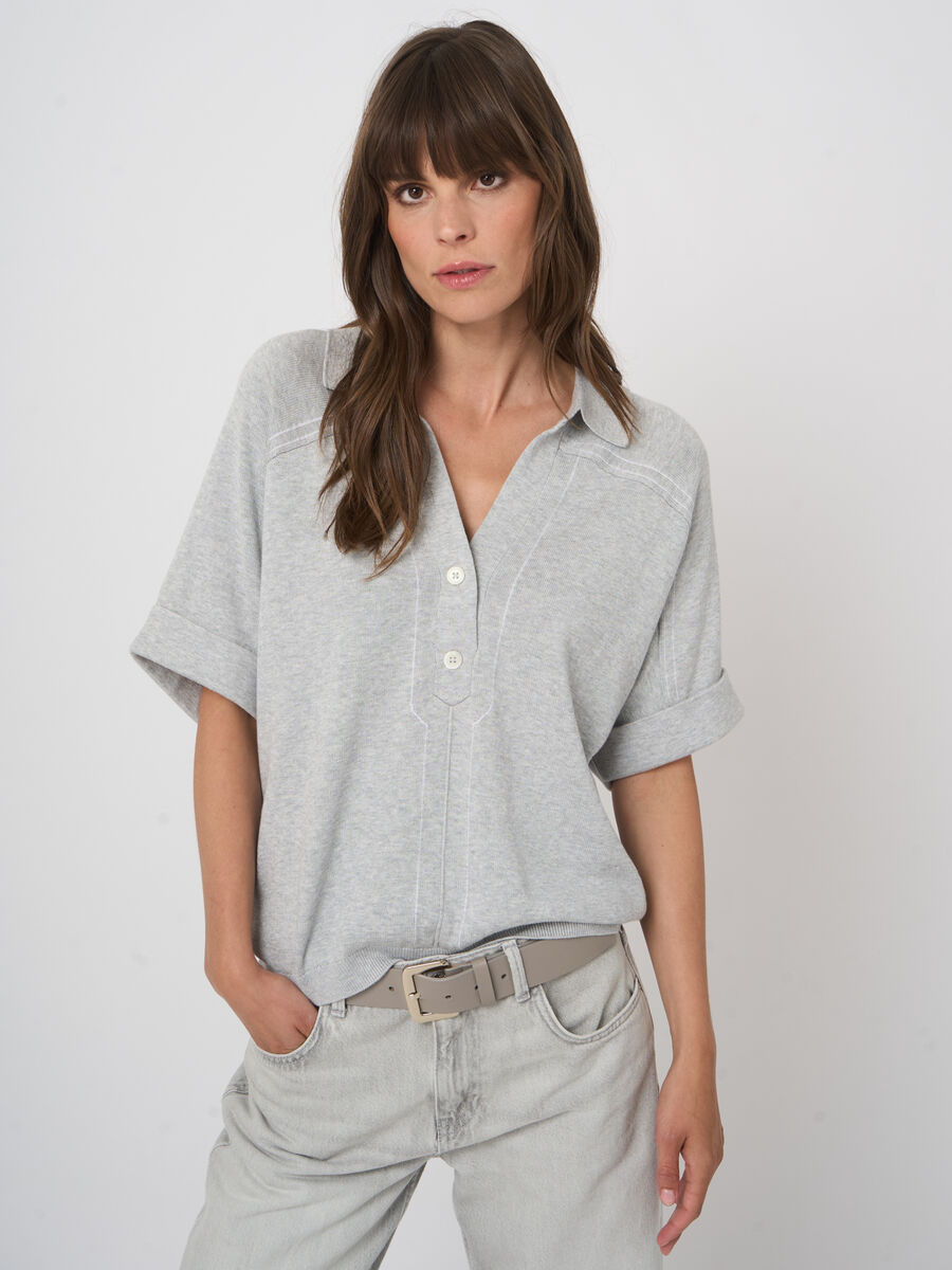 Polo-Pullover im Baumwoll-Viskose-Mix, Kurzarm image number 3