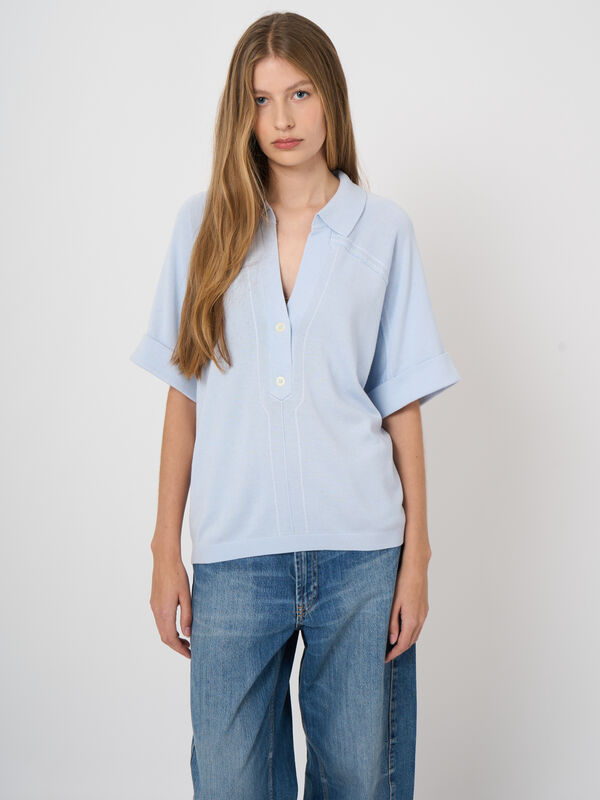 Katoen-viscose polotrui met open kraag image number 4
